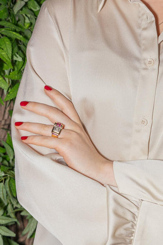 Bague 53 Bague Tank Or rose, Or blanc Diamant, Rubis 58 Facettes 4434484RV