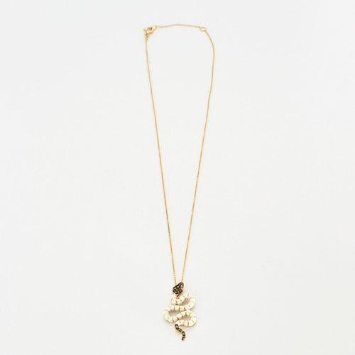 Collier Collier or jaune avec Pendentif Serpent en Émail Blanc avec Diamants et Rubis 58 Facettes 3276