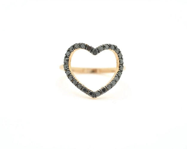 Bague Bague cœur en or rose et diamant noir 58 Facettes 12777