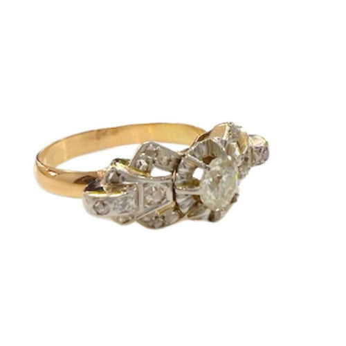 Bague Bague de style ART DECO en or et platine vues avec diamants 58 Facettes Q976A