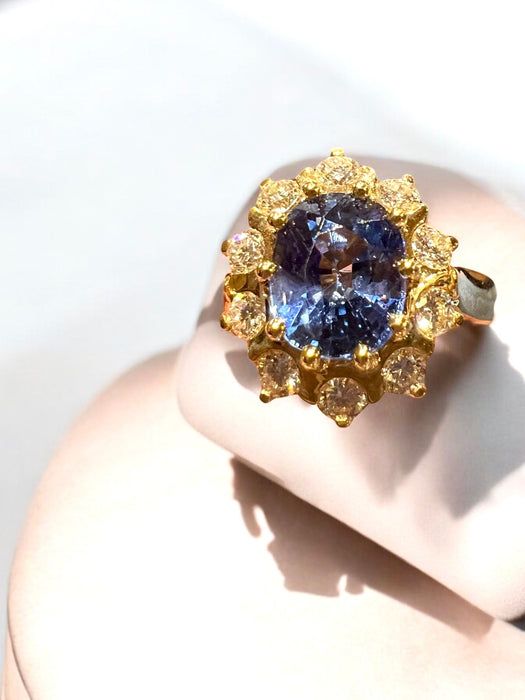 Bague or jaune saphir ceylan pavage de diamants