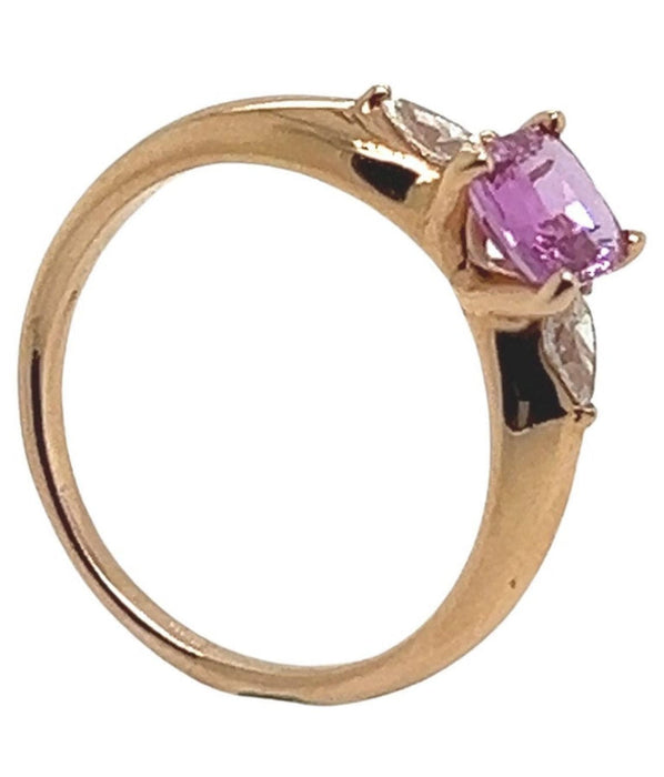 Bague 53 Bague en or rose avec saphir rose et deux diamants 58 Facettes