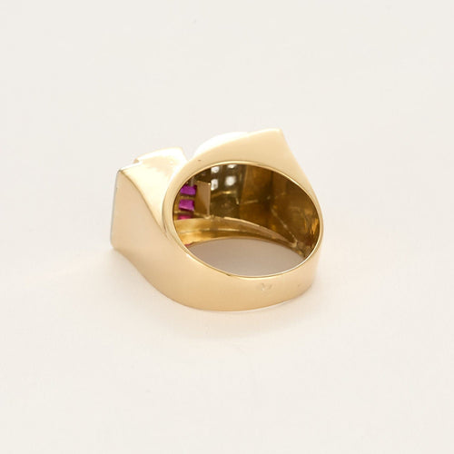 Bague 57 Bague Tank or jaune et platine, diamants et rubis de synthèse 58 Facettes ENG11323