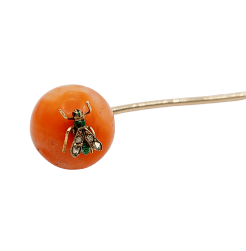 Epingle à foulard or rose, corail, abeille et diamants (circa 1890) 58 Facettes A06220