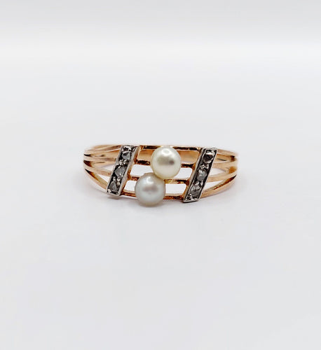 Bague 53 Bague antique toi et moi or rose perles et diamant 58 Facettes A05617