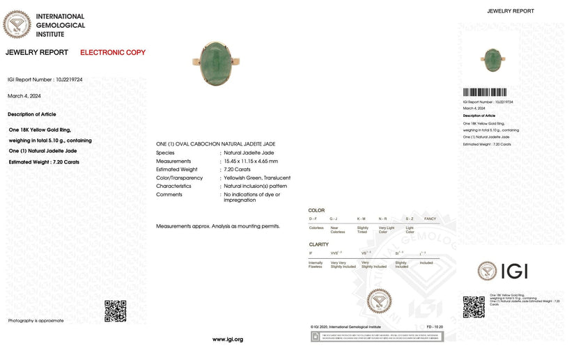 Bague Bague en or jaune certifiée, jadéite naturelle 58 Facettes