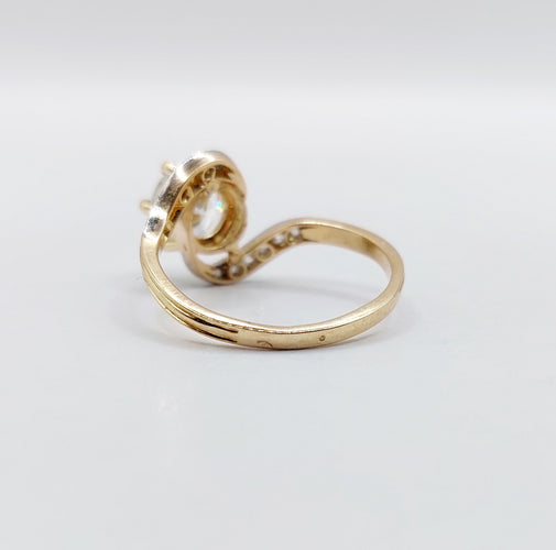 Bague 54.5 Bague tourbillon antique en or 18k et platine, diamants taille ancienne 1,35 carat 58 Facettes A06442