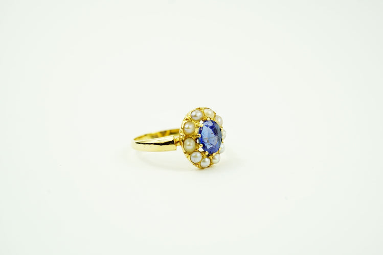 Bague 51 Bague marguerite or jaune, saphir et perles 58 Facettes SQ9850772