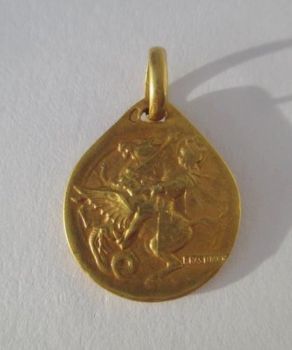 Rasumny - Médaille pendentif Art Nouveau biface Saint Georges en or jaune 18k