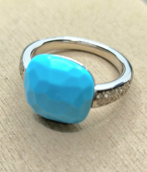 Bague 53.5 POMELLATO - Bague Capri en or blanc, turquoise et diamants 58 Facettes