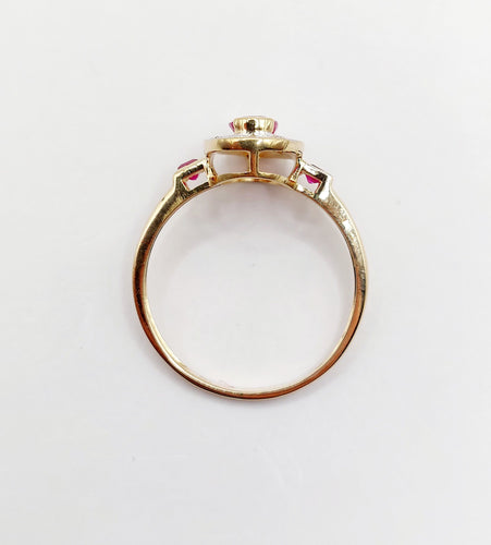 Bague 55 Bague pompadour vintage or jaune, rubis, diamants et de rubis carrés 58 Facettes A05077