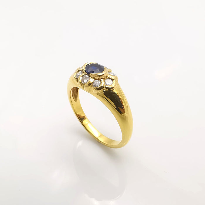 Bague or jaune saphir et diamants