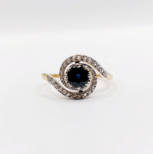 Bague 59 Bague tourbillon or jaune, saphir et diamants taille rose (circa 1900) 58 Facettes A05937