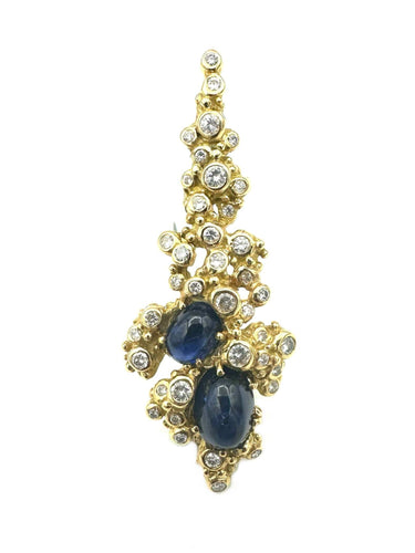GILBERT ALBERT. Pendentif/broche or jaune, saphirs et diamants