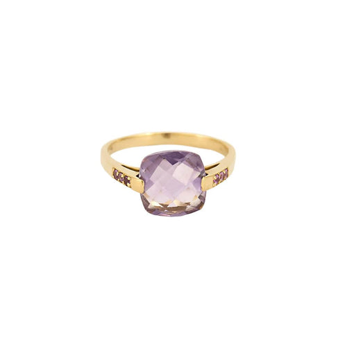 Bague 56.5 Bague en or jaune, améthyste, saphirs rose 58 Facettes CLA0433