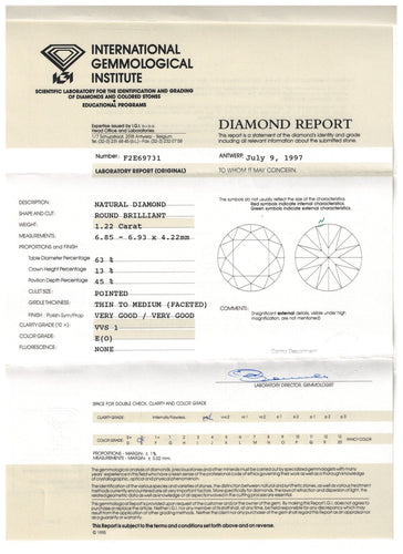 Bague 55 Solitaire Or Gris 18K – Diamant 1,22 ct E-VVS1 – Certificat IGI 58 Facettes FB10293