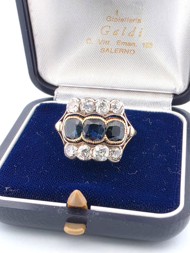 Bague 61 Bague en or jaune 18 carats sertie de saphirs et de diamants 58 Facettes