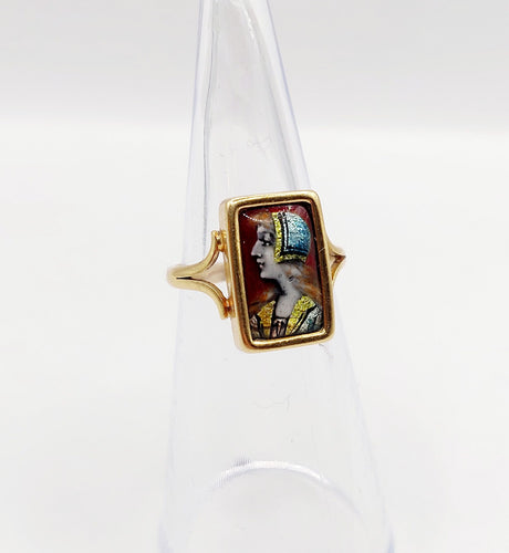 Bague 48.5 Bague Art nouveau Limoges en or 18k avec plaque émaillée profil féminin 58 Facettes A06430