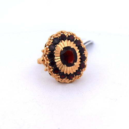 Bague 56 Anello vintage en or jaune 18 kt avec grenats 58 Facettes