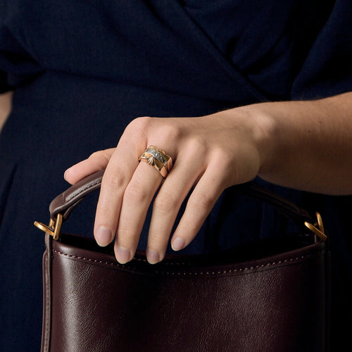 Bague 59 Bague type tank en or jaune et or gris, diamants 58 Facettes TAR1364