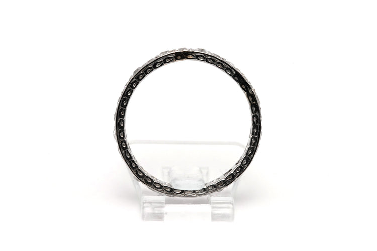 Bague 51 Alliance américaine Art Déco en or blanc 18 carats sertie de diamants old cut 58 Facettes B782