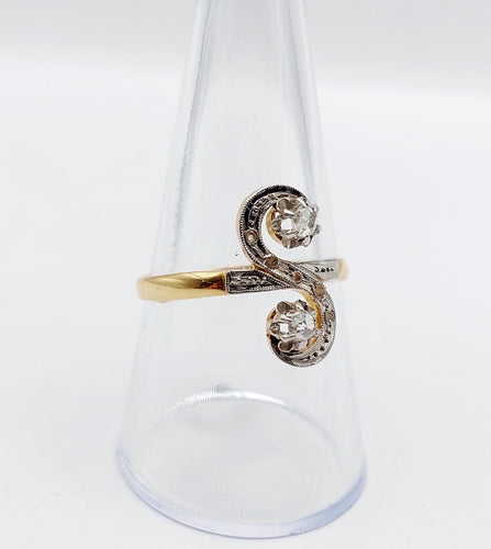 Bague 58.5 Bague marquise antique toi et moi en or 18k et platine, diamants taille roses 58 Facettes A06514