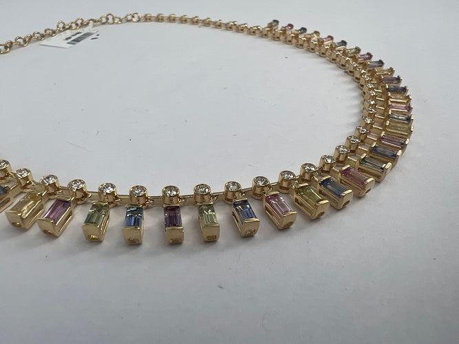 Collier Collier ras du cou en saphir arc-en-ciel et diamant 58 Facettes NECK-461