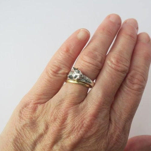 Bague 57 Bague vintage Arthus BERTRAND Chat Egyptien argent et or 58 Facettes