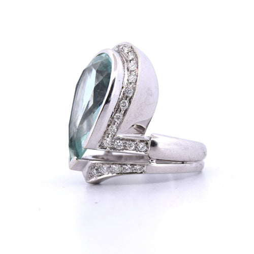 Bague 56 Anello in oro bianco 18 kt con acquamarina e diamanti 58 Facettes