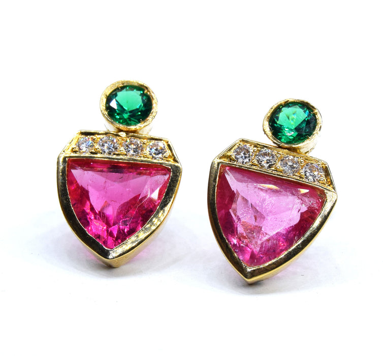 Boucles d'oreilles diamant spinelle tourmaline or jaune