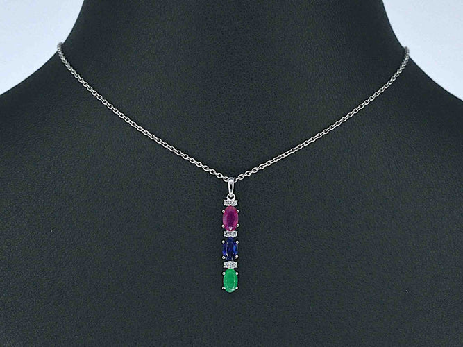 Pendentif Pendentif en or blanc avec pierres précieuses multicolores et diamants 58 Facettes 2275