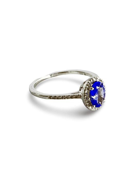 Bague or blanc tanzanites diamants