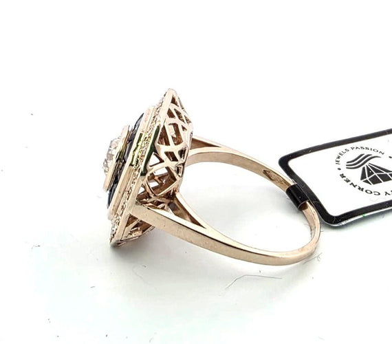 Bague 55 Bague en or jaune 18 carats avec un gros diamant central et des diamants environnants 58 Facettes