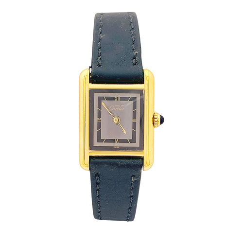 Montre Montre Cartier, "Tank Must", argent plaqué or, cuir. 58 Facettes 34731