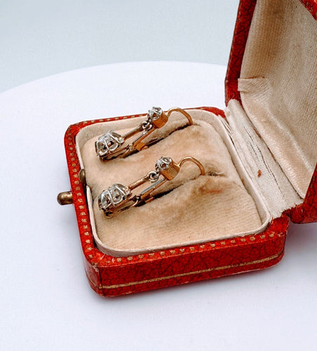 Boucles d'oreilles Dormeuses début XXème or rose platine diamants 58 Facettes