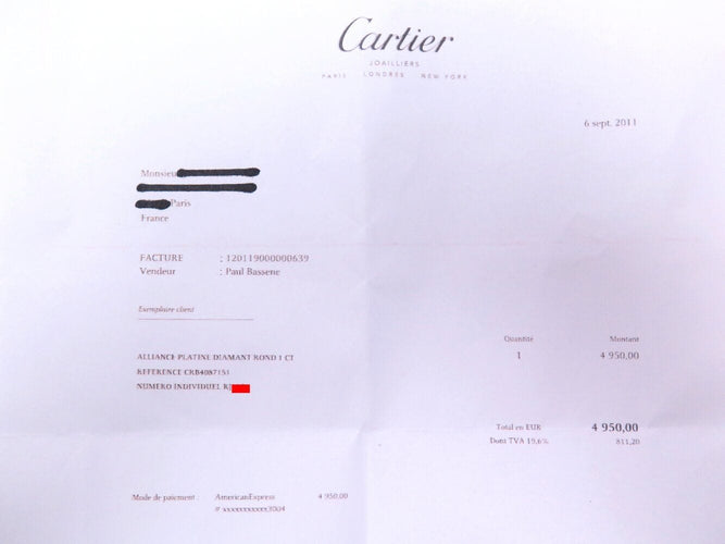Bague 51 bague CARTIER alliance etincelle crb4087151 t51 en platine diamants 58 Facettes 271479