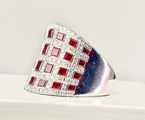 Bague 56 Bague bandeau cocktail Or blanc Rubis Diamants 58 Facettes AB 291