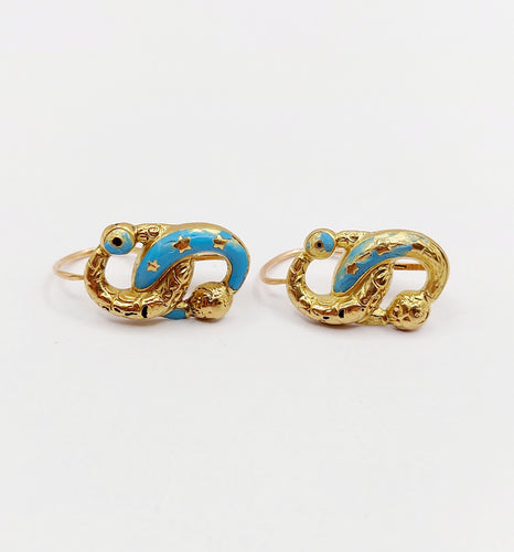 Boucles d'oreilles Dormeuses victorienne or jaune infini et émail bleu (circa 1870) 58 Facettes A06050