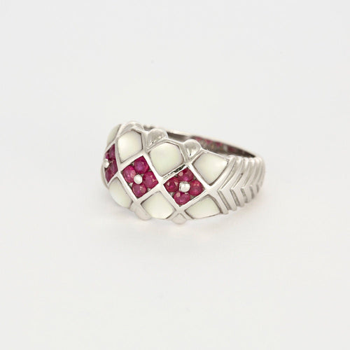 Bague 54 Bague Jonc Or Blanc Nacre et Rubis 58 Facettes