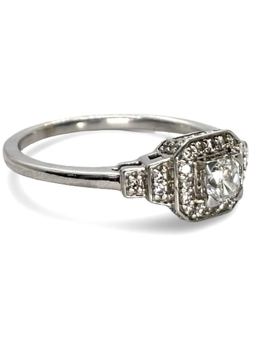Bague 54 Solitaire Mauboussin Un Automne 1930 or blanc et diamants 0,40 ct 58 Facettes