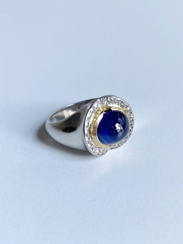 Bague 55 Bague en platine, saphir et diamants 58 Facettes