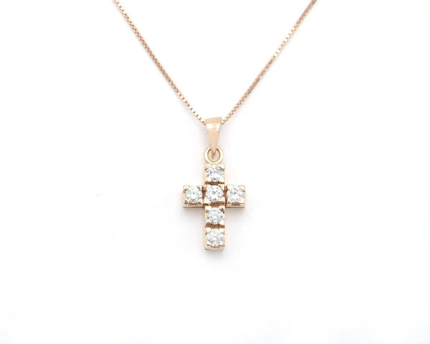 Collier Collier en or rose avec pendentif croix et diamants de 0,35 ct 58 Facettes 13868