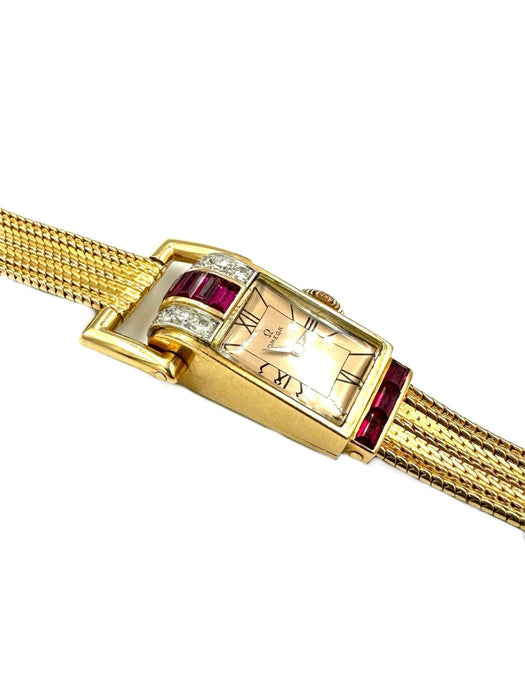 Montre OMEGA/UNIVERSAL - Montre ancienne Art-Déco en or rose, rubis et diamants 58 Facettes