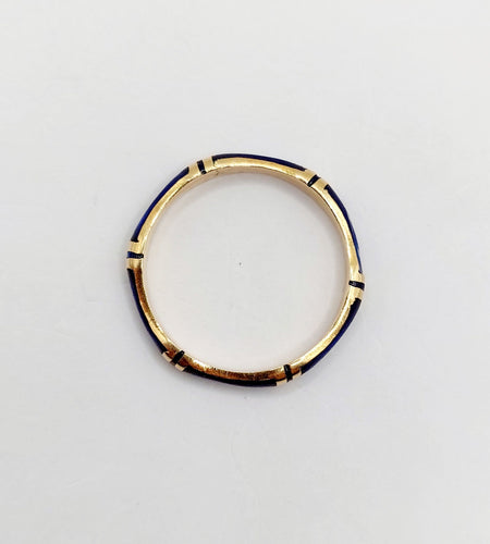 Bague jonc Alliance vintage or jaune et émail bleu