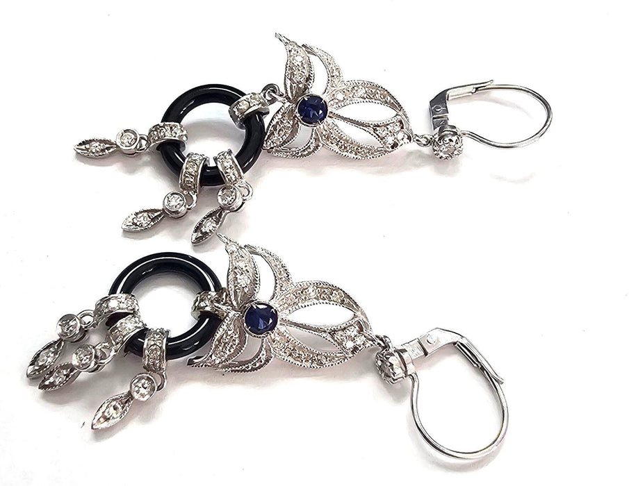 Boucles d'oreilles Boucles d'oreilles en or blanc 18 carats avec saphir onyx et diamants 58 Facettes