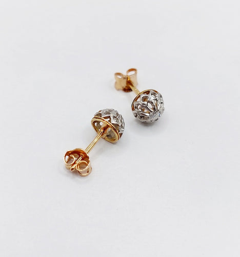 Boucles d'oreilles Puces d'oreilles or rose, platine, diamants taille ancienne (circa 1900) 58 Facettes A05867