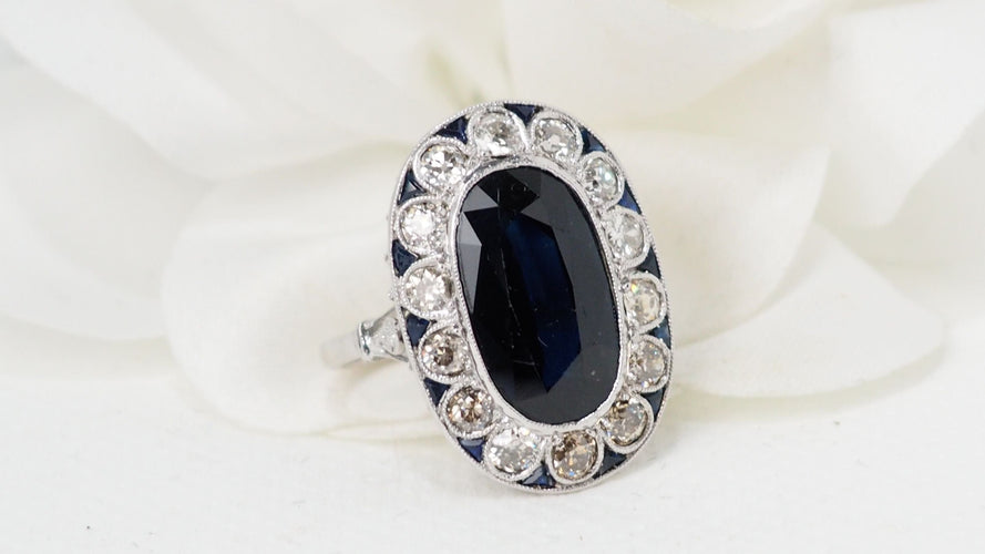 Bague 50 Bague pompadour en platine, saphir et diamants 58 Facettes 32363