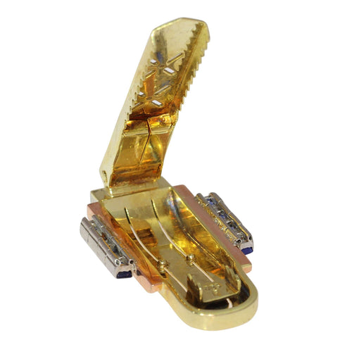 Clip Vogue Vintage : Saphirs sertis sur or tricolore