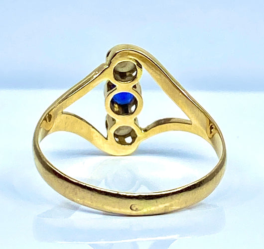 Bague 54 Bague or jaune, perles et pierre bleue 58 Facettes AB427