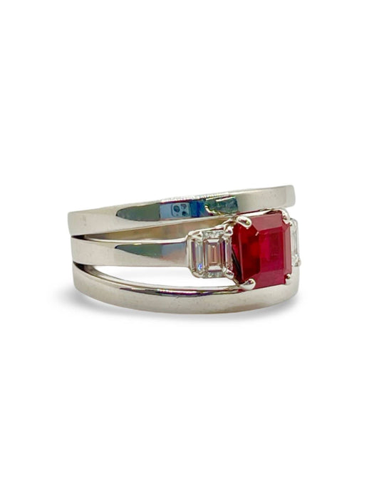 Bague 58 Bague or blanc rubis 1,40 ct et diamants 58 Facettes